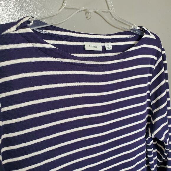 L.L. Bean Sweater Womens Size 2X Blue White Striped Cotton Knit Casual Coastal - Picture 3 of 10